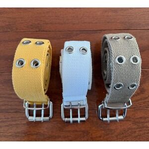 Double Grommet Canvas Web Eyelet Belts Yellow/White/Khaki Lot of 3 Punk Skater